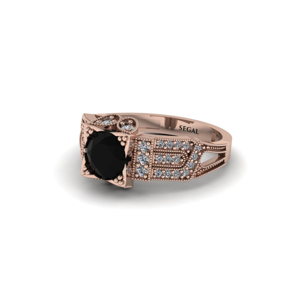 Black Diamond Milgrain Gold Engagement Ring - Lyric No. 8