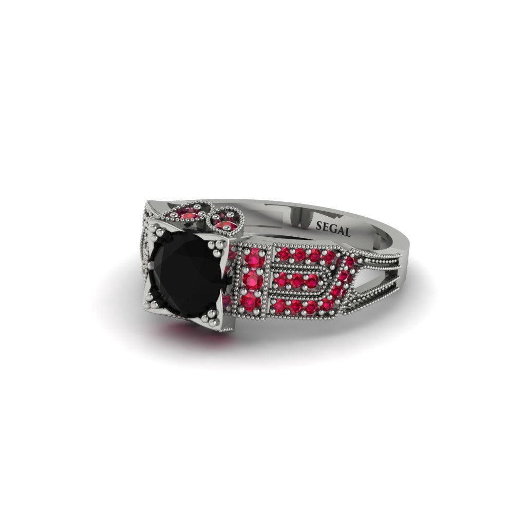 Black Diamond Milgrain Gold Engagement Ring - Lyric No. 54