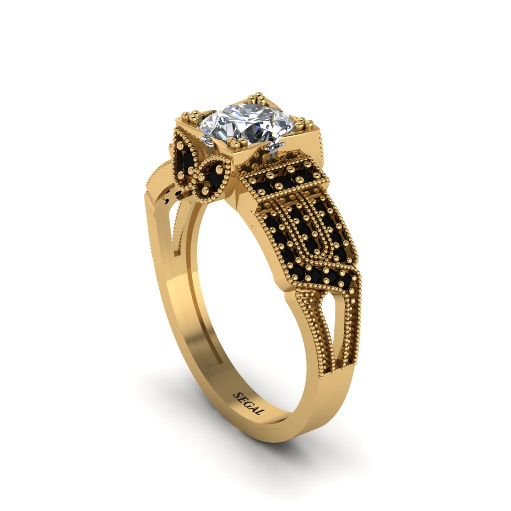 Diamond Milgrain Gold Engagement Ring - Lyric No. 31