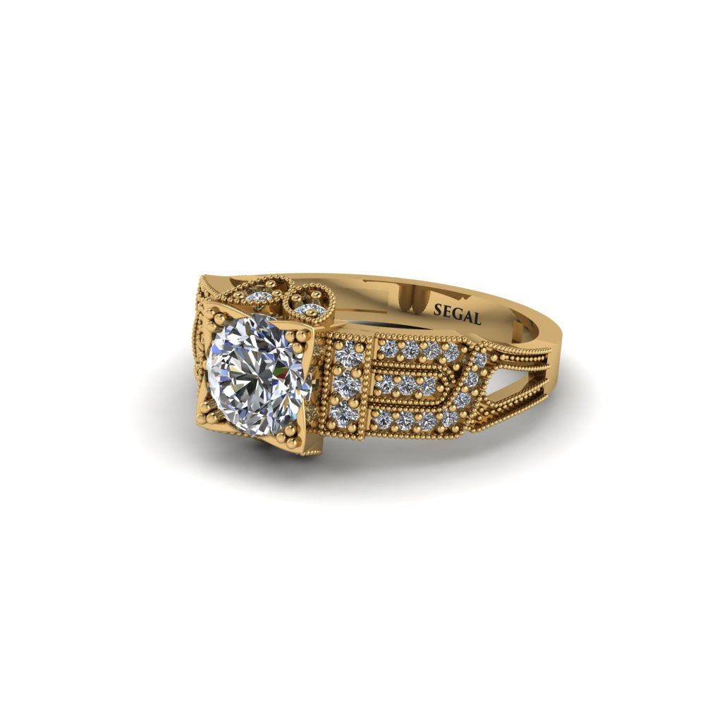 Diamond Milgrain Gold Engagement Ring - Lyric No. 1