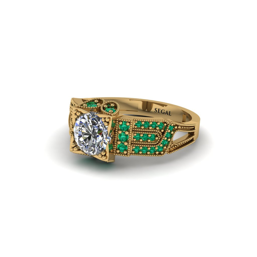 Diamond Milgrain Gold Engagement Ring - Lyric No. 16