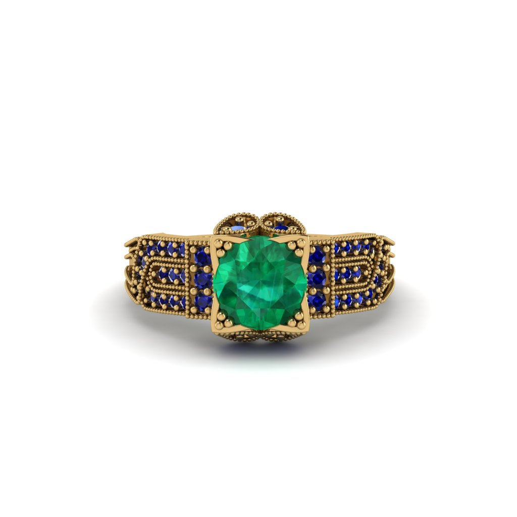 Emerald Milgrain Gold Engagement Ring - Lyric No. 64