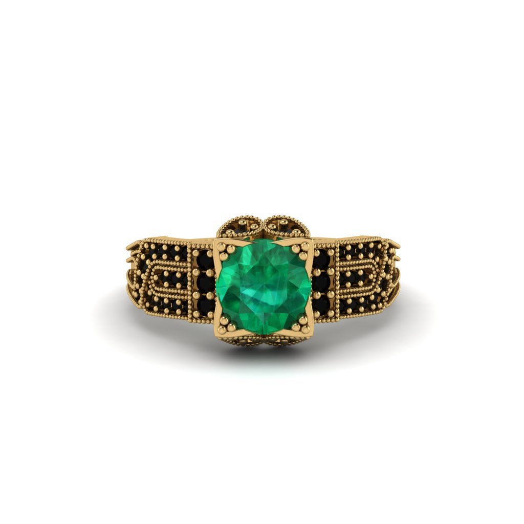 Emerald Milgrain Gold Engagement Ring - Lyric No. 34