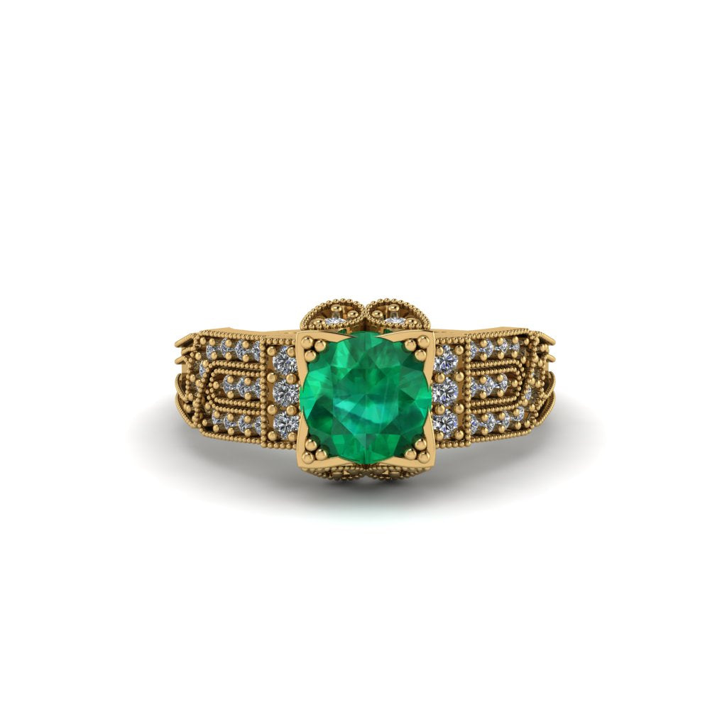 Emerald Milgrain Gold Engagement Ring - Lyric No. 4