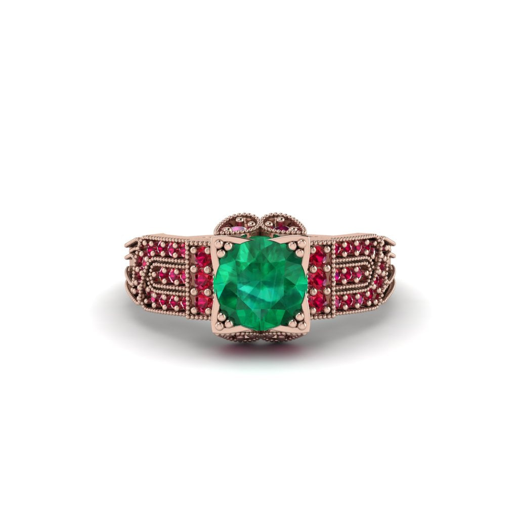 Emerald Milgrain Gold Engagement Ring - Lyric No. 50