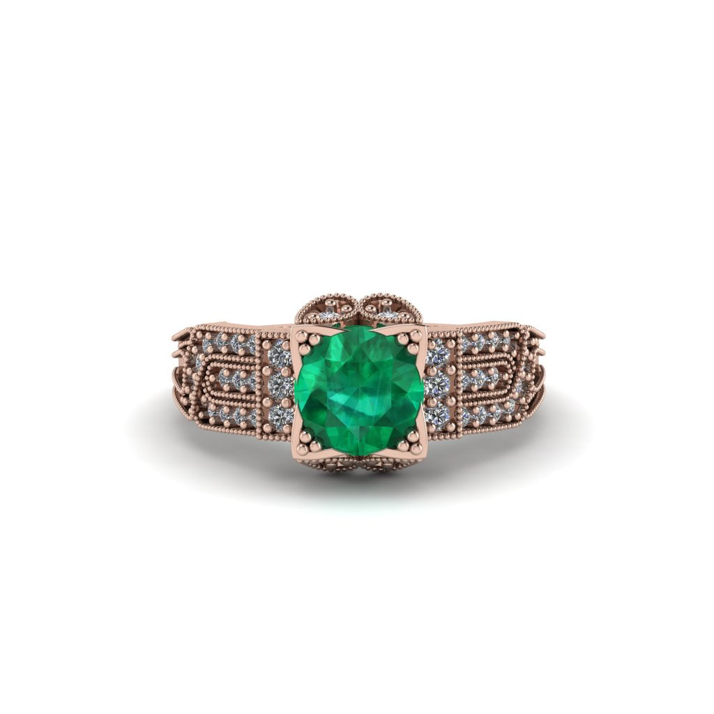 Emerald Milgrain Gold Engagement Ring - Lyric No. 5