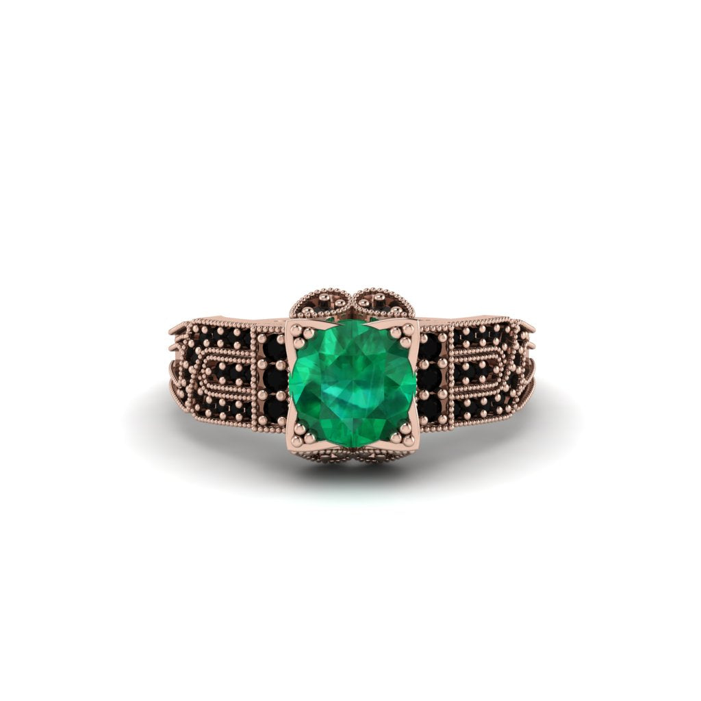 Emerald Milgrain Gold Engagement Ring - Lyric No. 35
