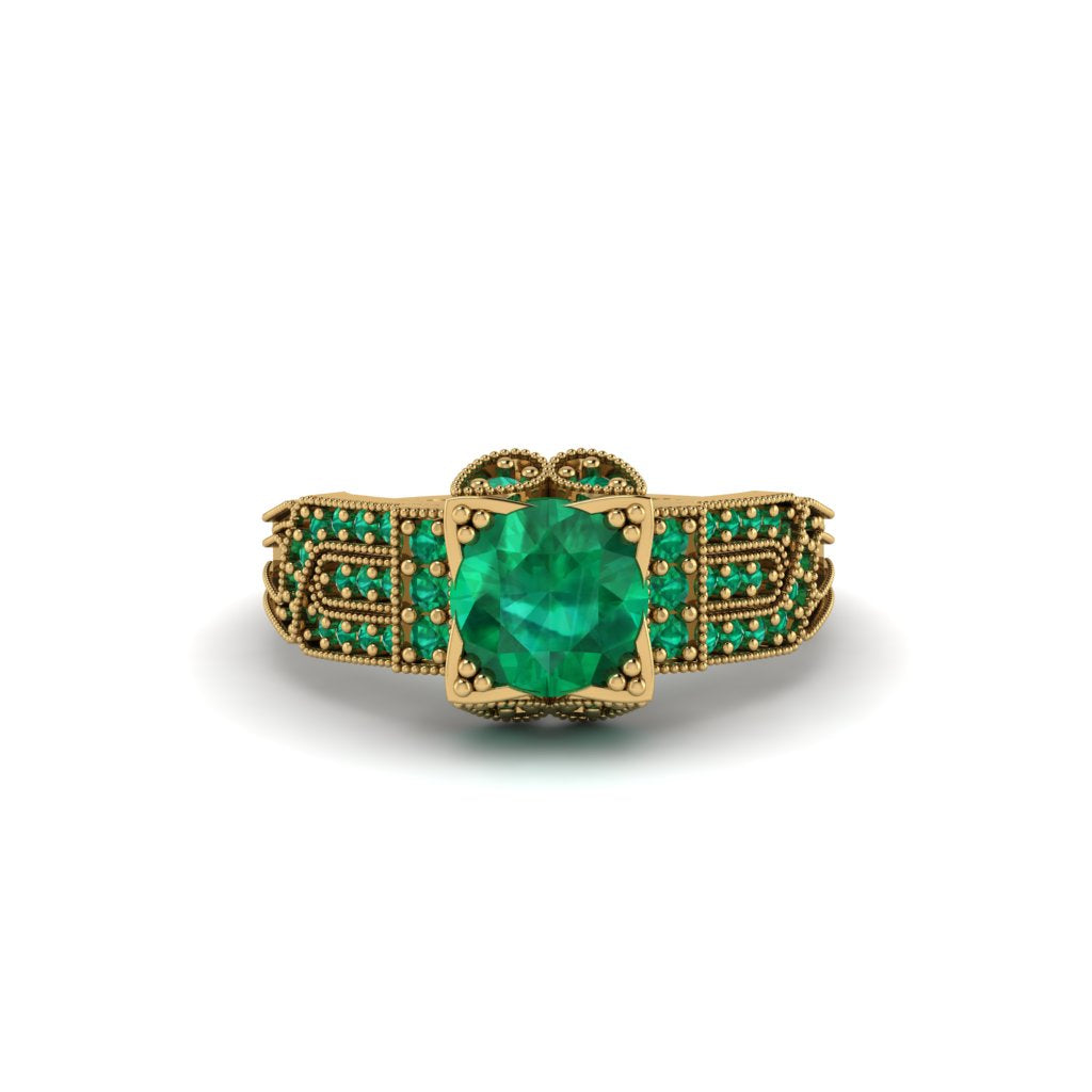 Emerald Milgrain Gold Engagement Ring - Lyric No. 19