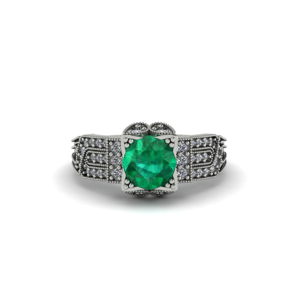 Emerald Milgrain Gold Engagement Ring - Lyric No. 6