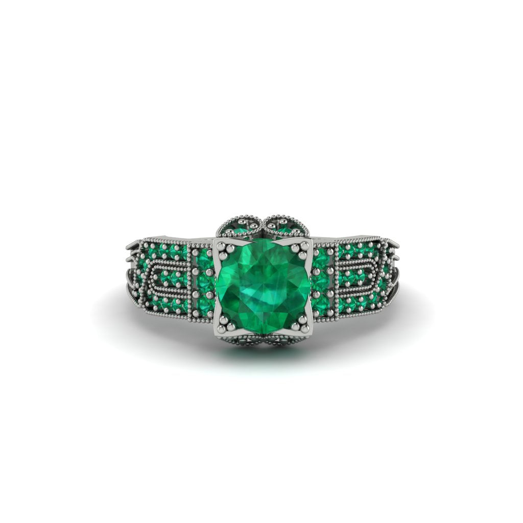 Emerald Milgrain Gold Engagement Ring - Lyric No. 21