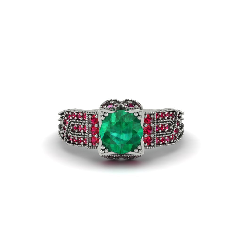Emerald Milgrain Gold Engagement Ring - Lyric No. 51