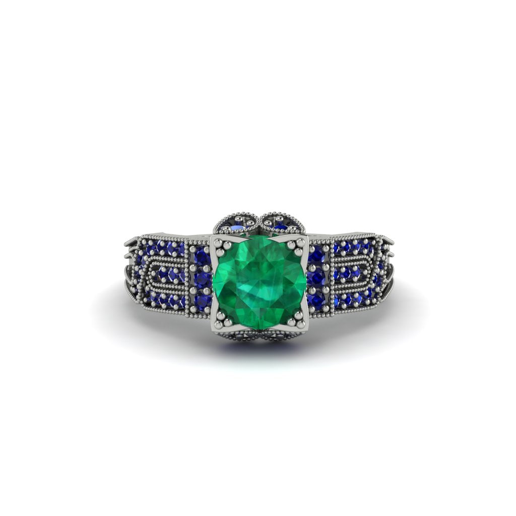Emerald Milgrain Gold Engagement Ring - Lyric No. 66