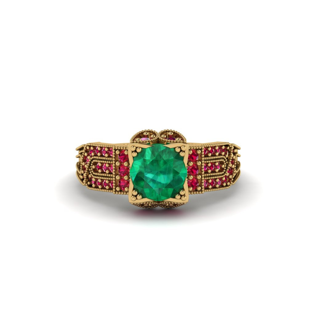 Emerald Milgrain Gold Engagement Ring - Lyric No. 49