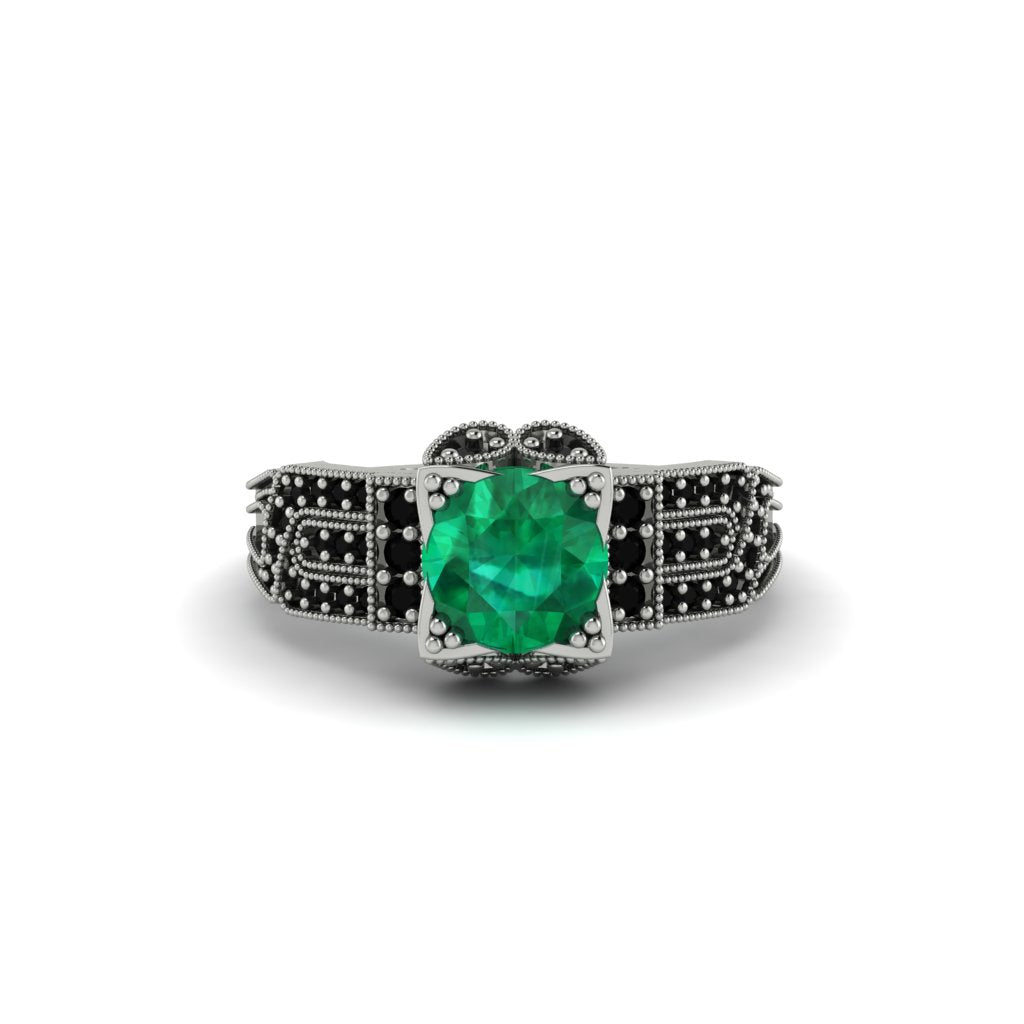 Emerald Milgrain Gold Engagement Ring - Lyric No. 36