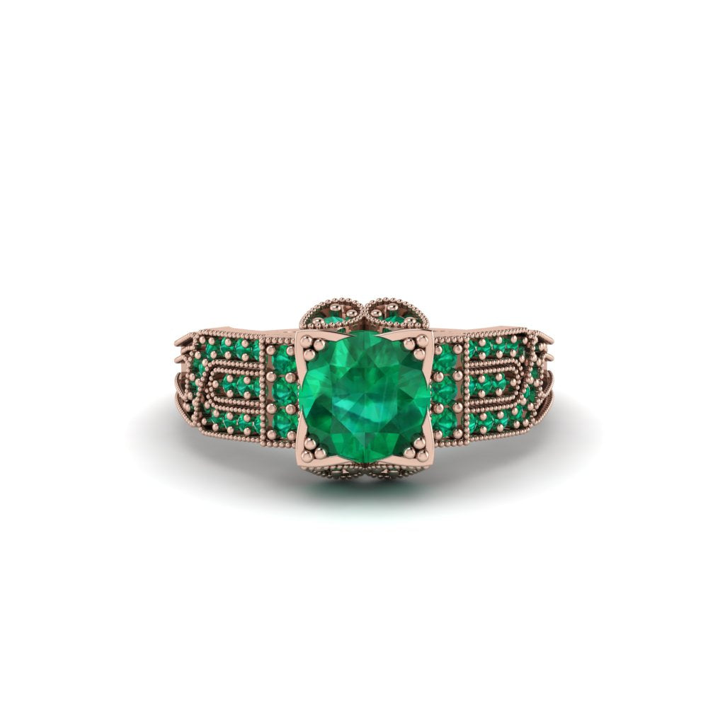 Emerald Milgrain Gold Engagement Ring - Lyric No. 20