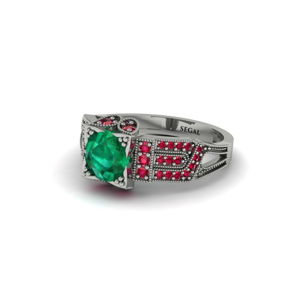 Emerald Milgrain Gold Engagement Ring - Lyric No. 51