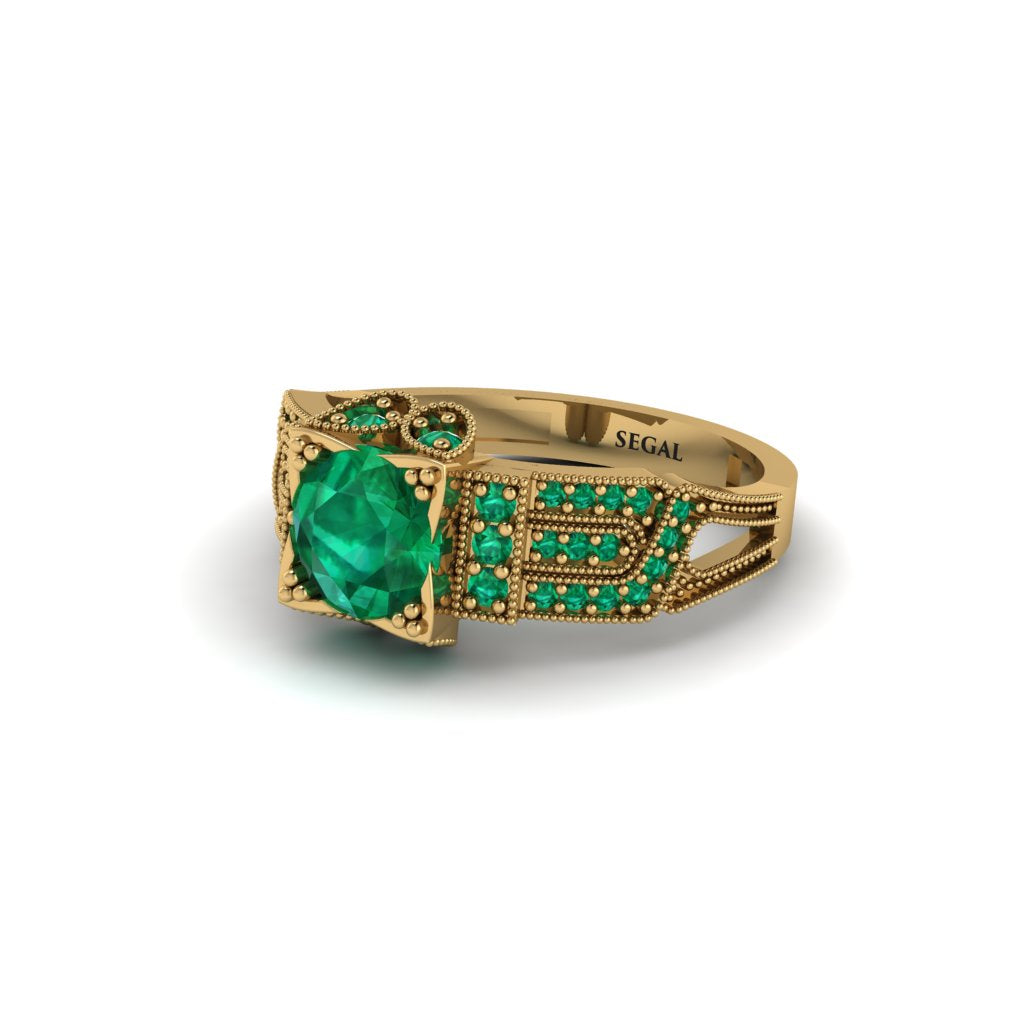 Emerald Milgrain Gold Engagement Ring - Lyric No. 19