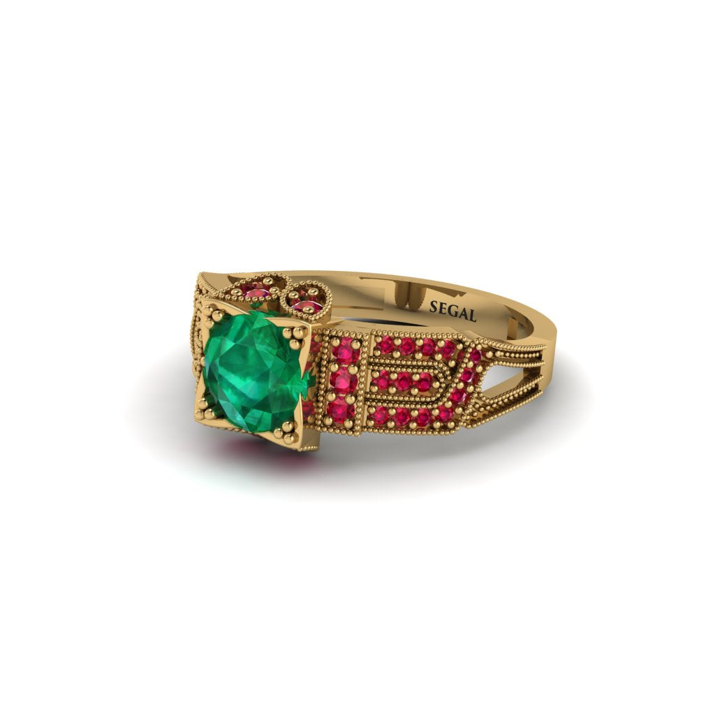 Emerald Milgrain Gold Engagement Ring - Lyric No. 49