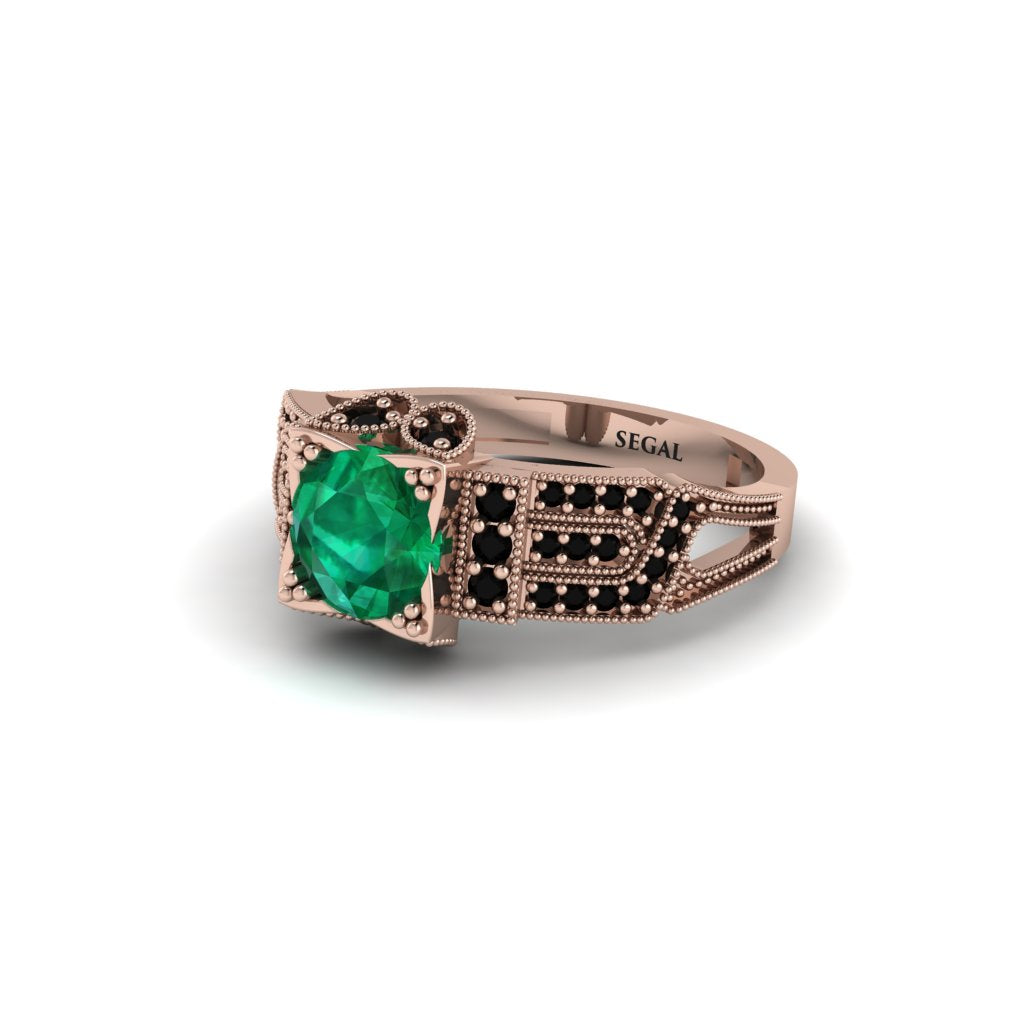 Emerald Milgrain Gold Engagement Ring - Lyric No. 35
