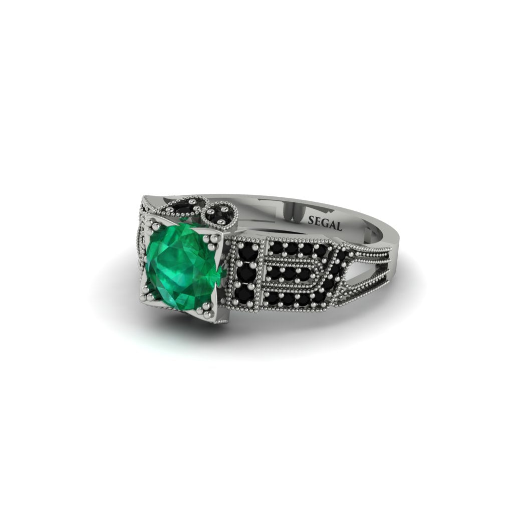 Emerald Milgrain Gold Engagement Ring - Lyric No. 36