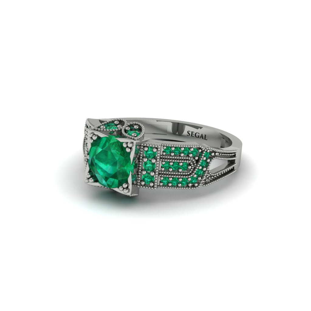 Emerald Milgrain Gold Engagement Ring - Lyric No. 21