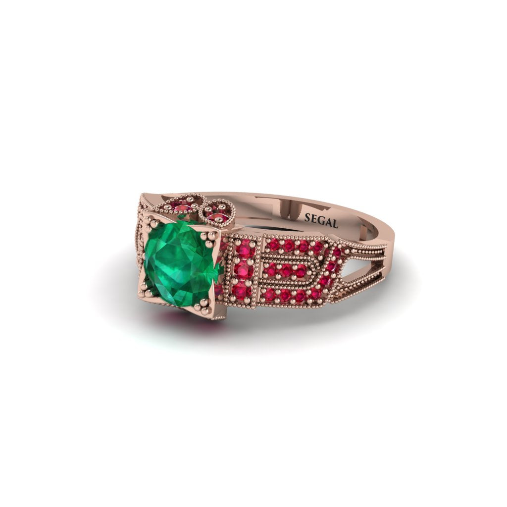 Emerald Milgrain Gold Engagement Ring - Lyric No. 50