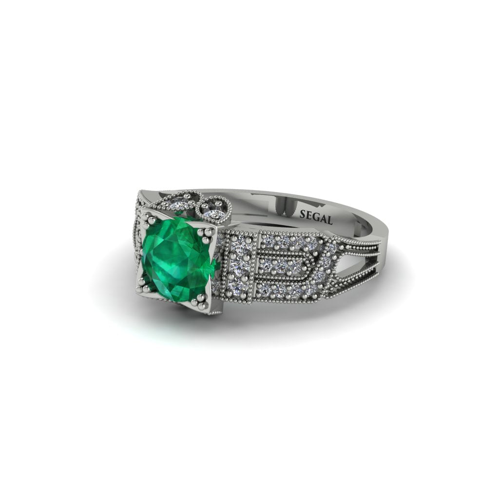 Emerald Milgrain Gold Engagement Ring - Lyric No. 6