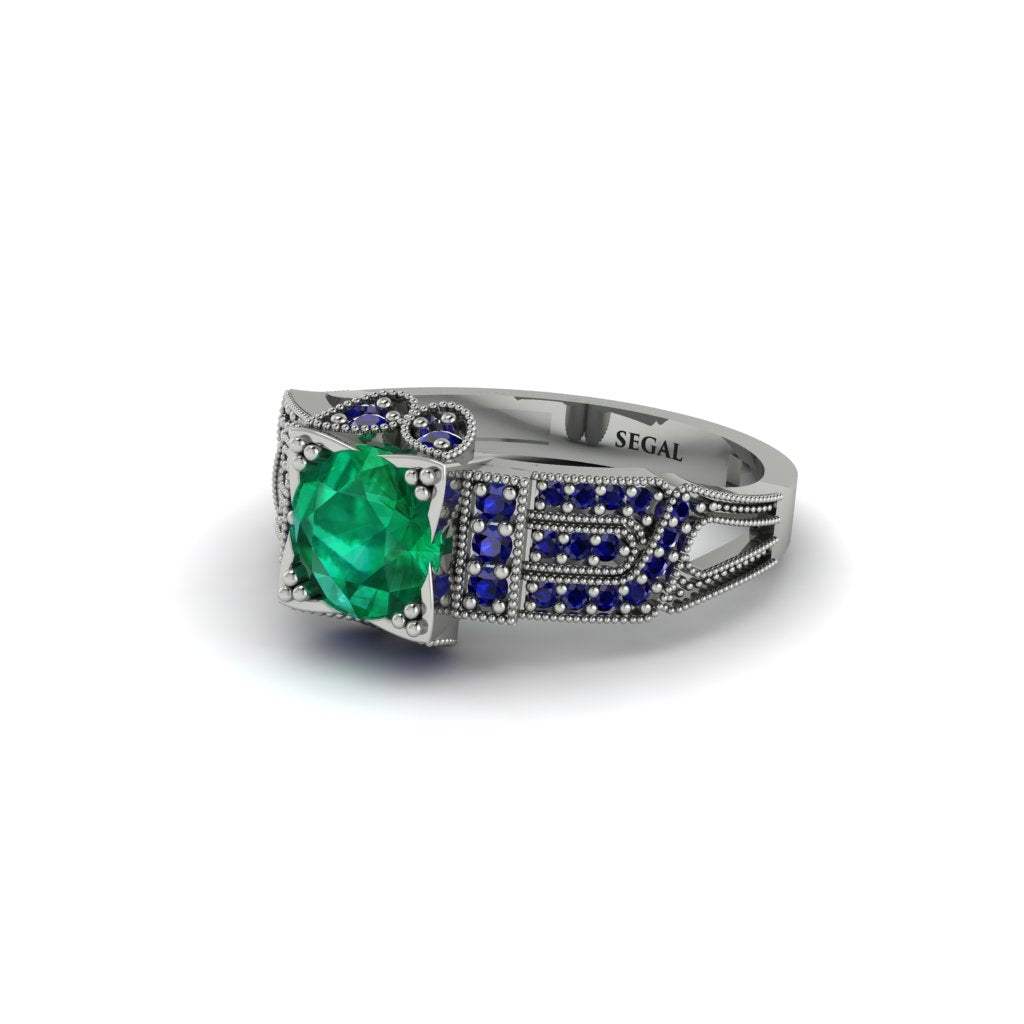 Emerald Milgrain Gold Engagement Ring - Lyric No. 66