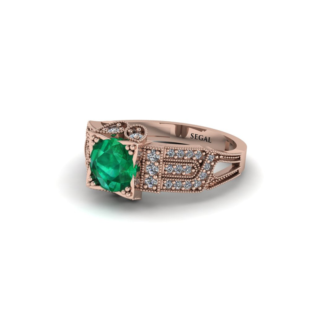 Emerald Milgrain Gold Engagement Ring - Lyric No. 5