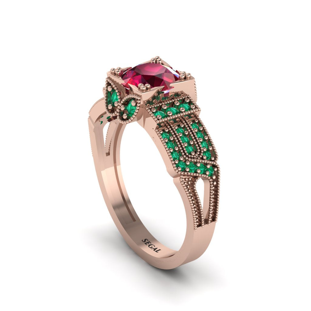 Ruby Milgrain Gold Engagement Ring - Lyric No. 26