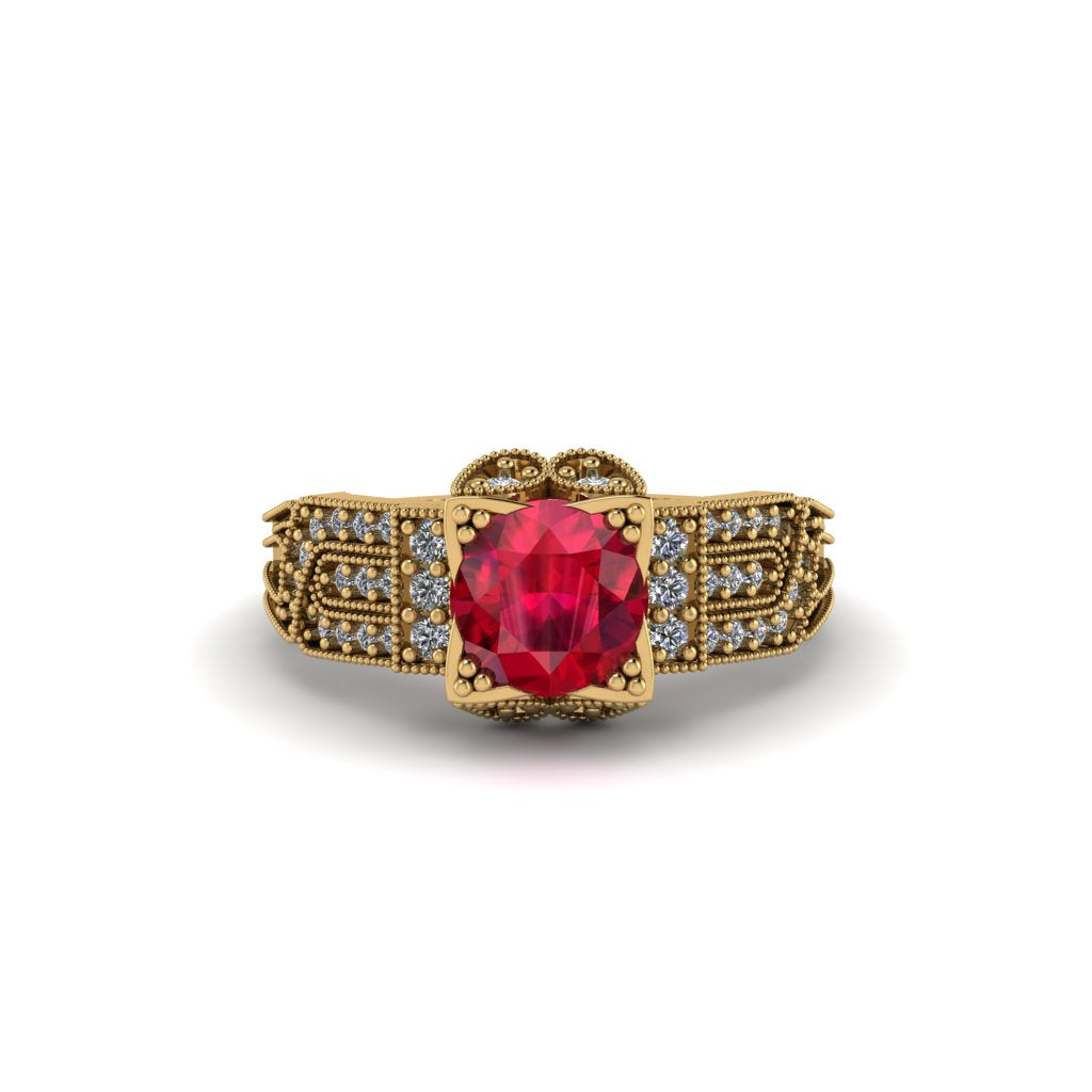 Ruby Milgrain Gold Engagement Ring - Lyric No. 10