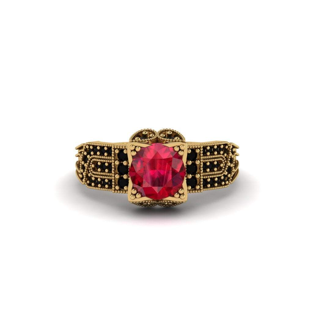 Ruby Milgrain Gold Engagement Ring - Lyric No. 40