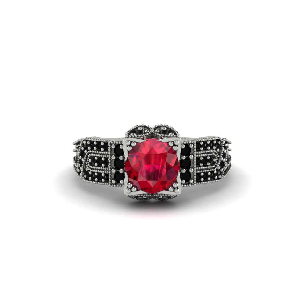 Ruby Milgrain Gold Engagement Ring - Lyric No. 42