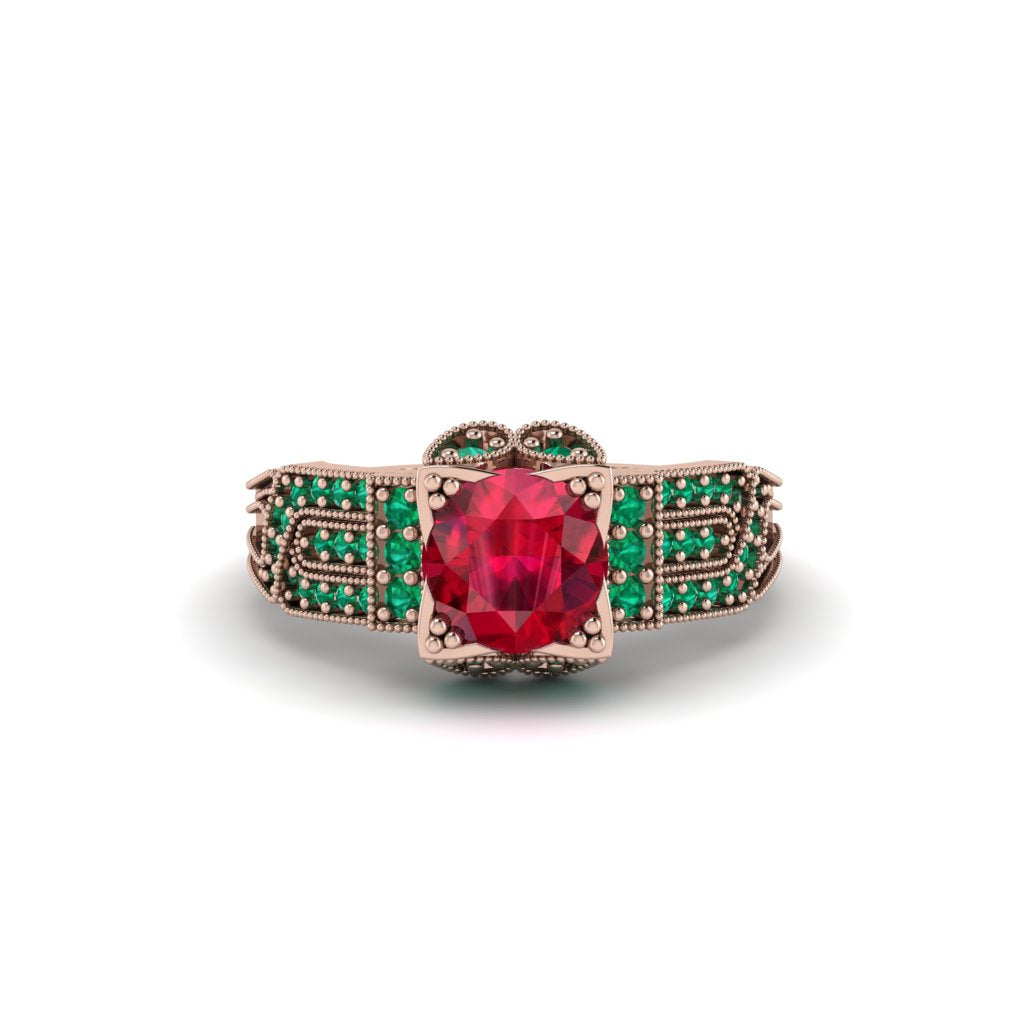 Ruby Milgrain Gold Engagement Ring - Lyric No. 26