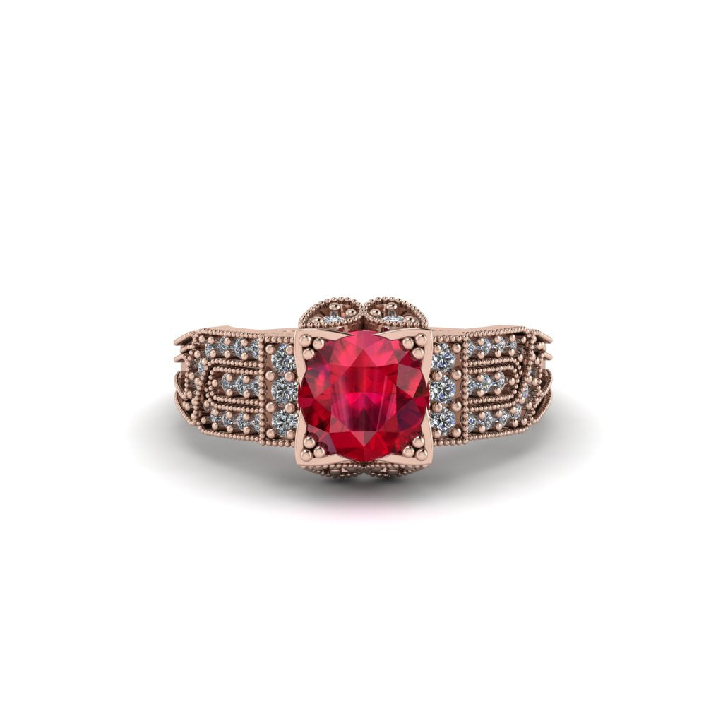 Ruby Milgrain Gold Engagement Ring - Lyric No. 11