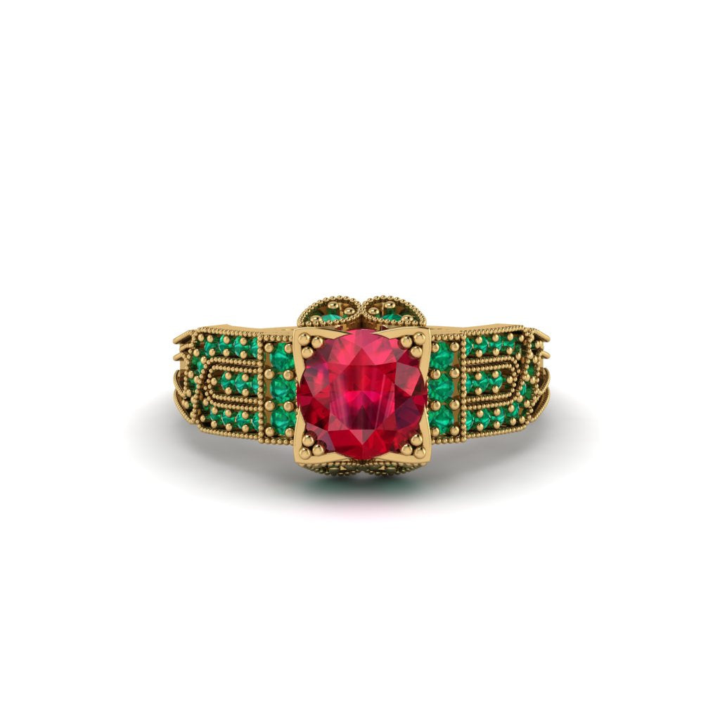 Ruby Milgrain Gold Engagement Ring - Lyric No. 25