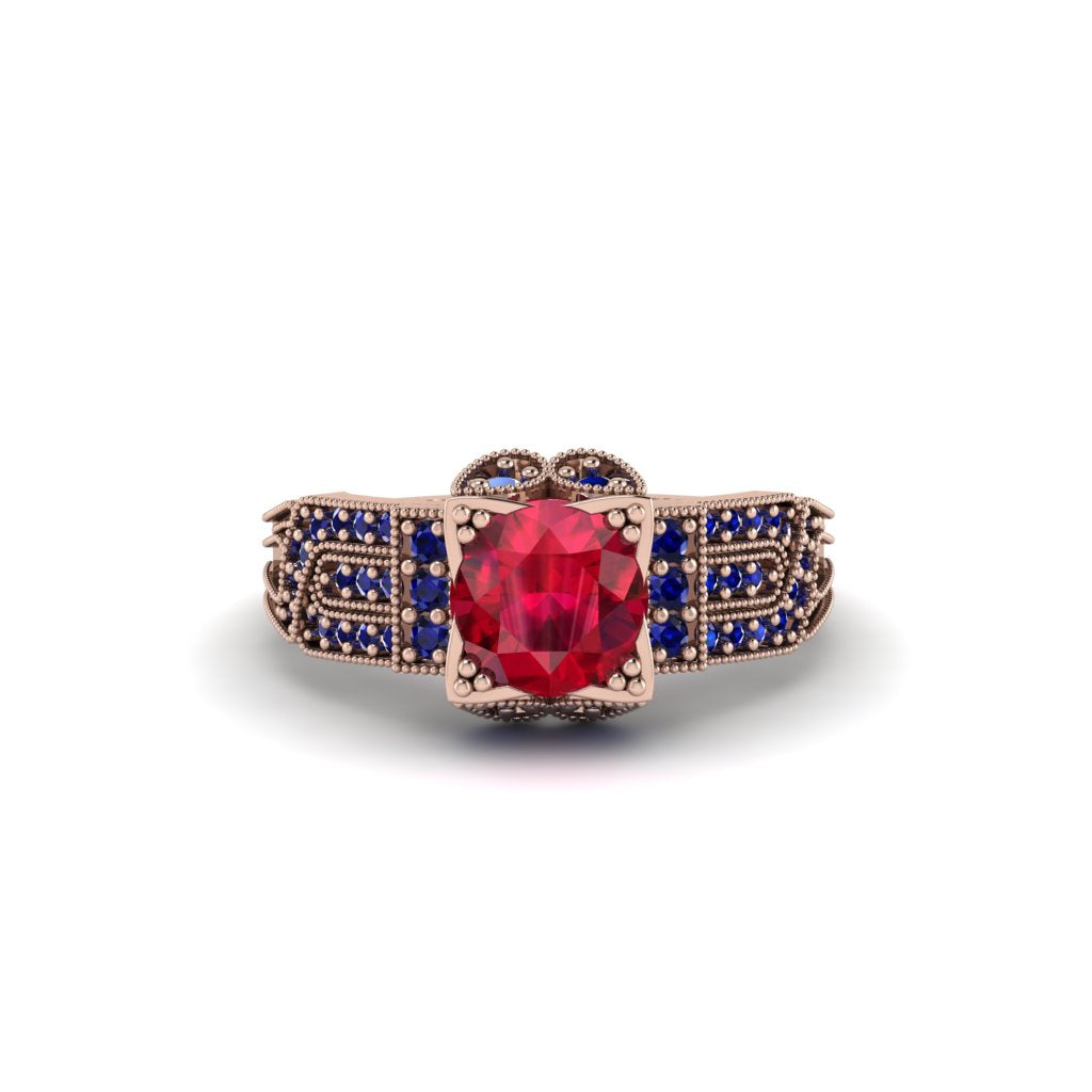 Ruby Milgrain Gold Engagement Ring - Lyric No. 71