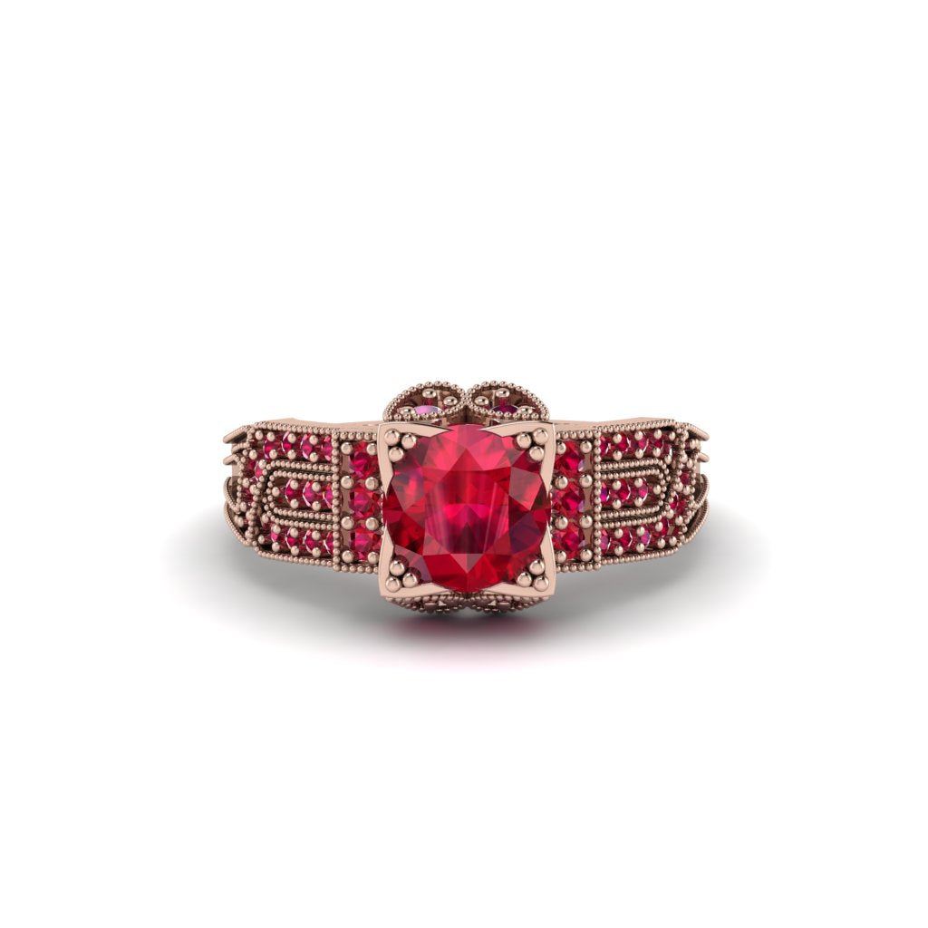 Ruby Milgrain Gold Engagement Ring - Lyric No. 56