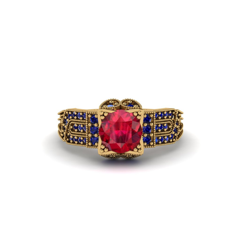 Ruby Milgrain Gold Engagement Ring - Lyric No. 70
