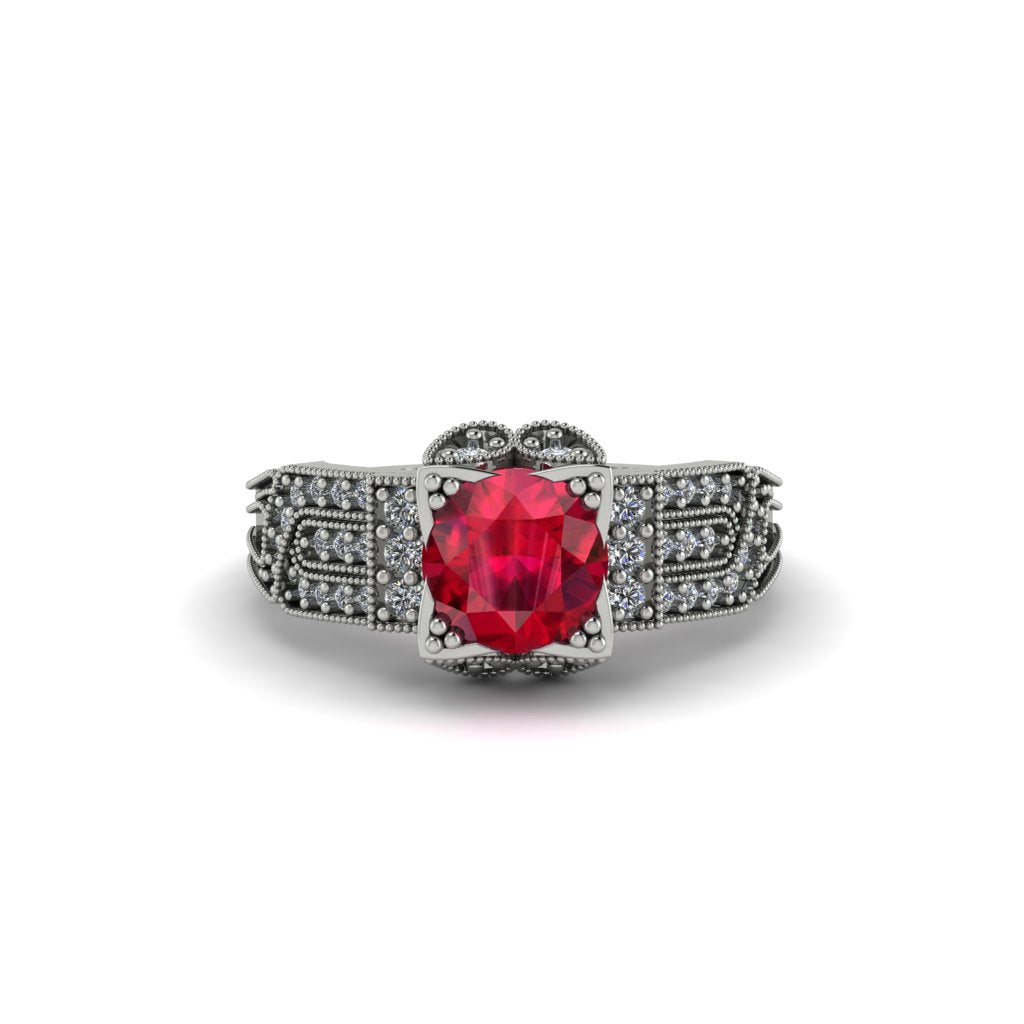 Ruby Milgrain Gold Engagement Ring - Lyric No. 12