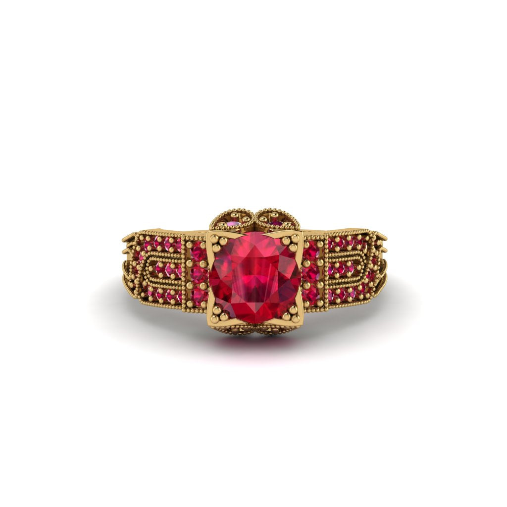 Ruby Milgrain Gold Engagement Ring - Lyric No. 55