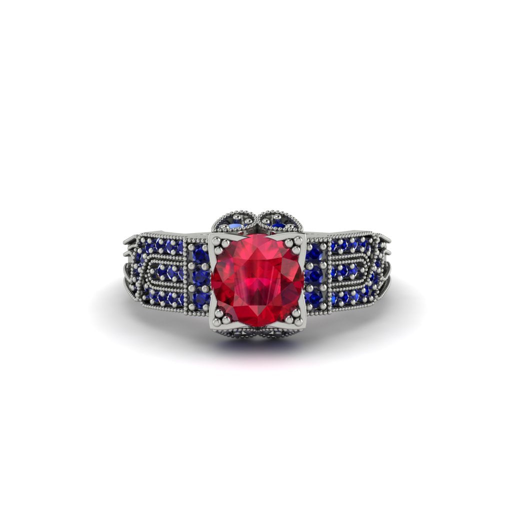 Ruby Milgrain Gold Engagement Ring - Lyric No. 72