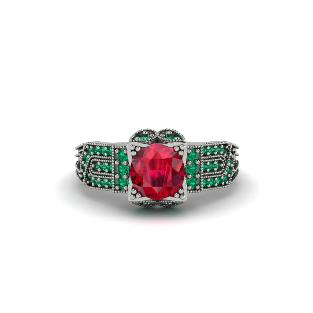 Ruby Milgrain Gold Engagement Ring - Lyric No. 27