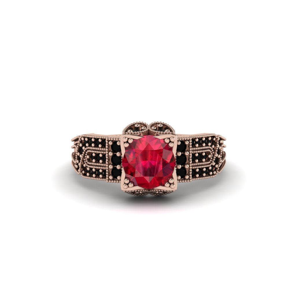 Ruby Milgrain Gold Engagement Ring - Lyric No. 41