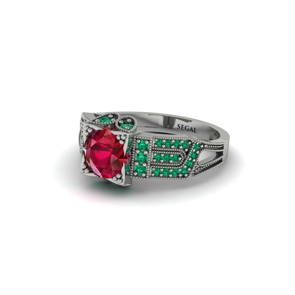 Ruby Milgrain Gold Engagement Ring - Lyric No. 27