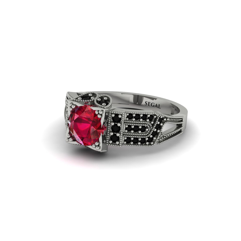 Ruby Milgrain Gold Engagement Ring - Lyric No. 42