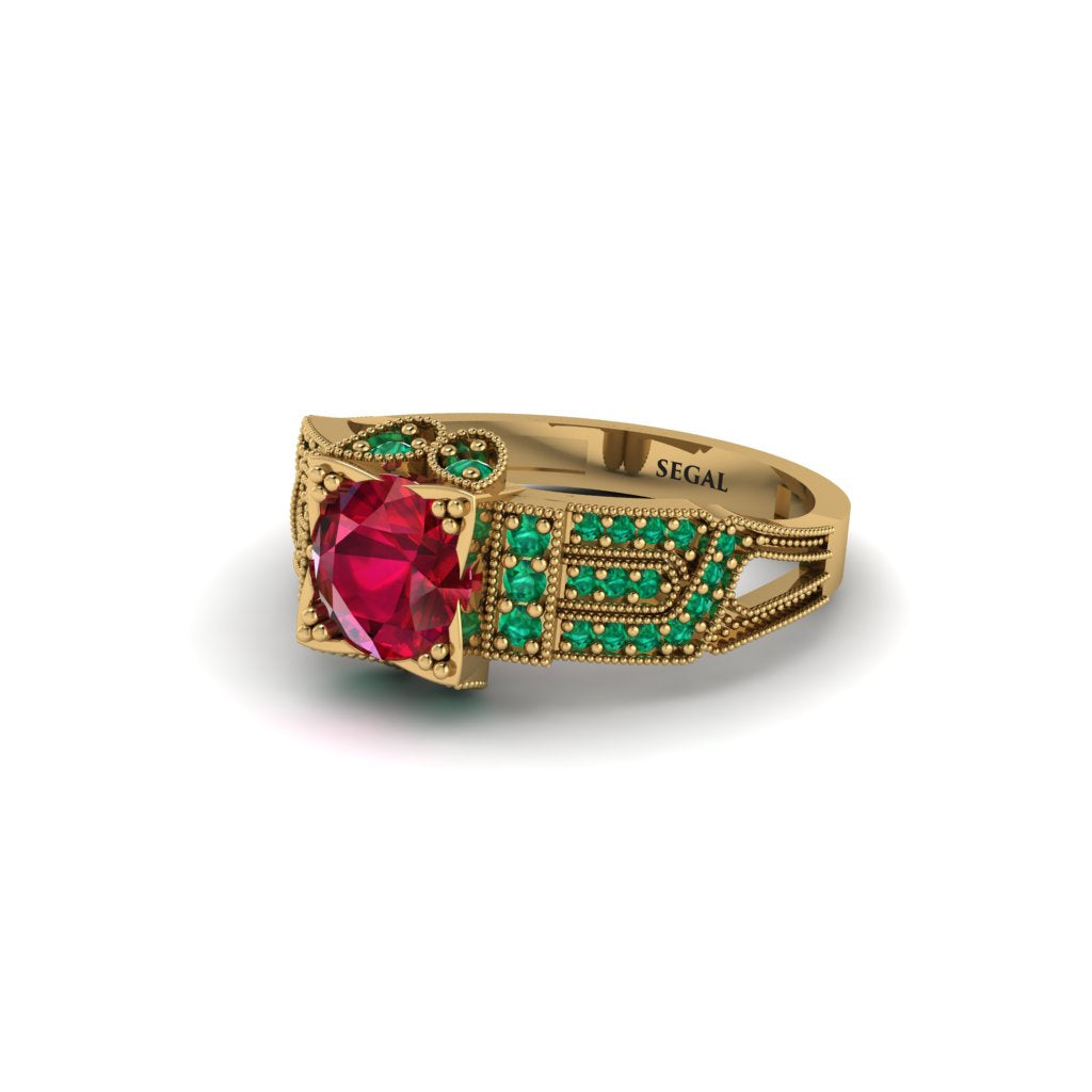 Ruby Milgrain Gold Engagement Ring - Lyric No. 25