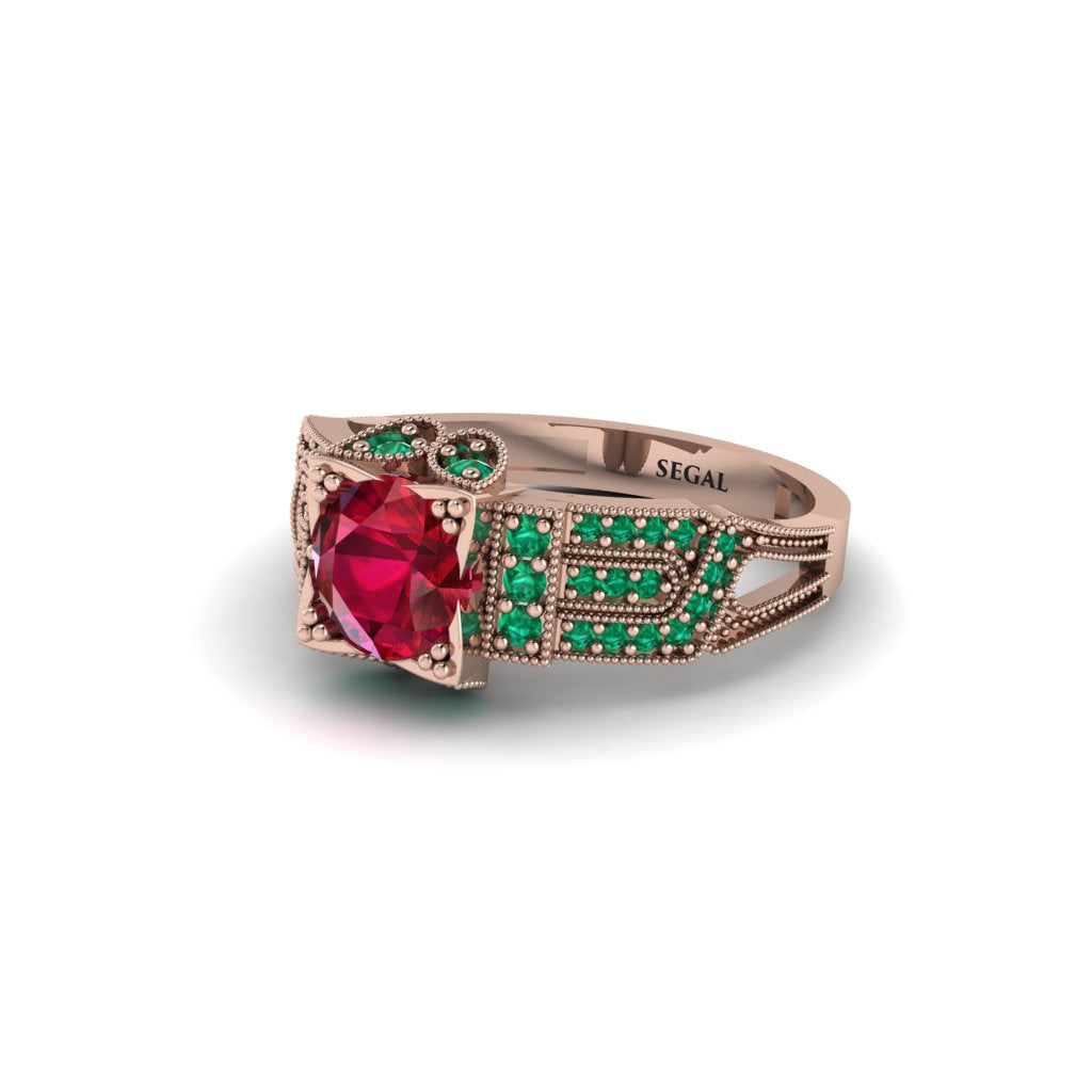 Ruby Milgrain Gold Engagement Ring - Lyric No. 26