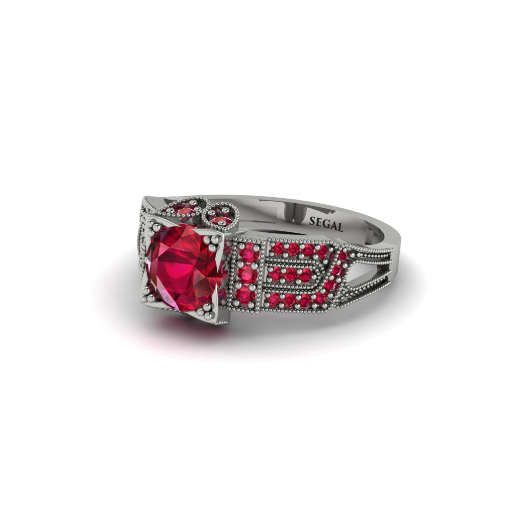 Ruby Milgrain Gold Engagement Ring - Lyric No. 57