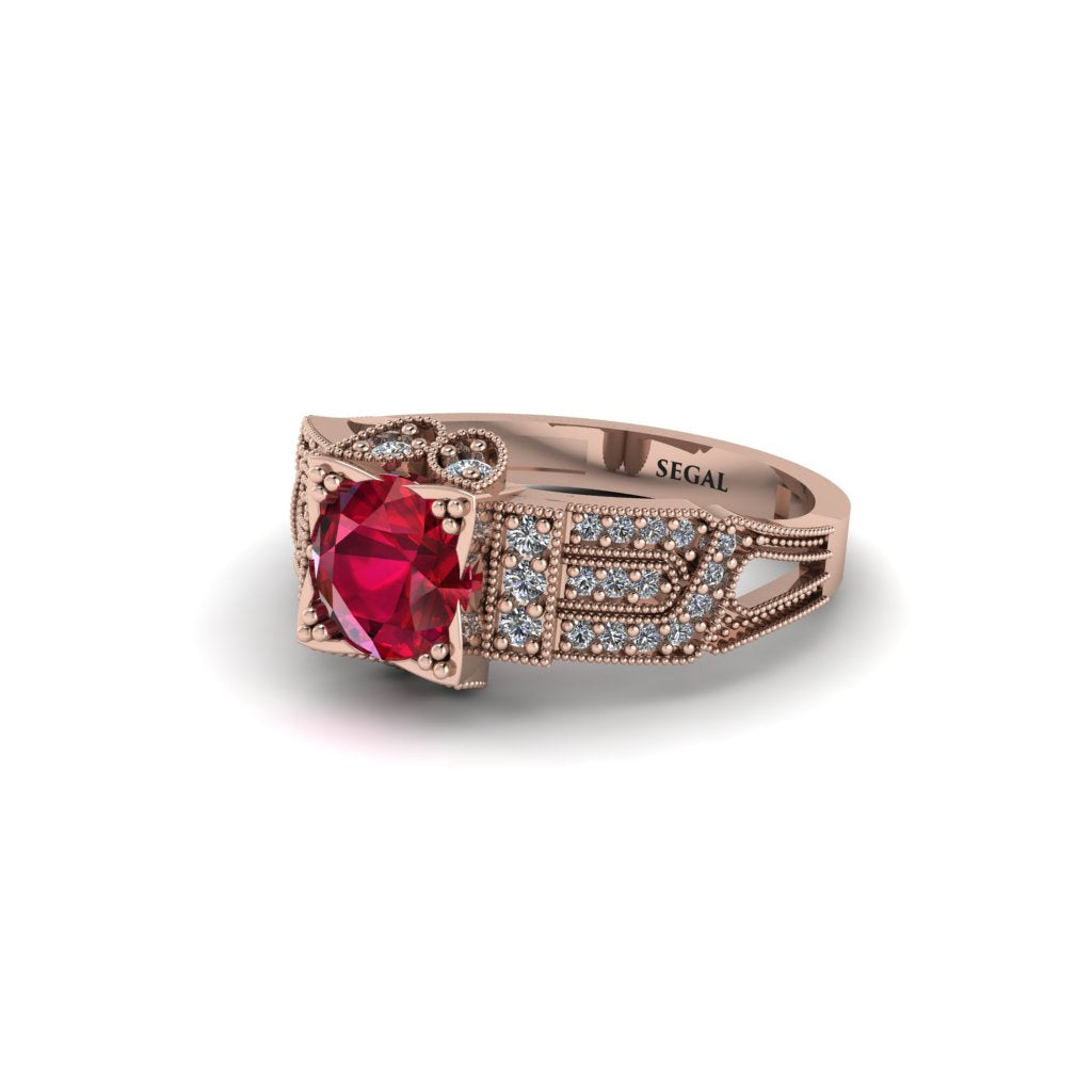 Ruby Milgrain Gold Engagement Ring - Lyric No. 11
